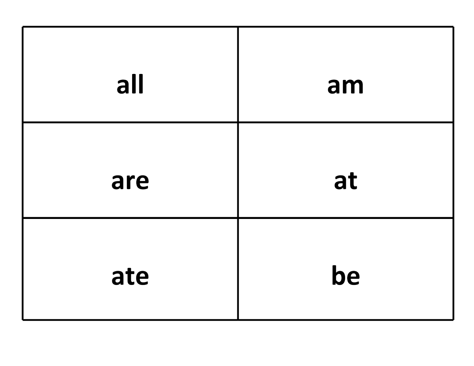 sight word flash card free printable all are ate am at be