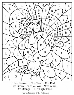 Free Color by Letter Thanksgiving Day Turkey Coloring Page Printable 