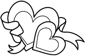 hearts with banner Valentines Day Coloring Page Printable 
