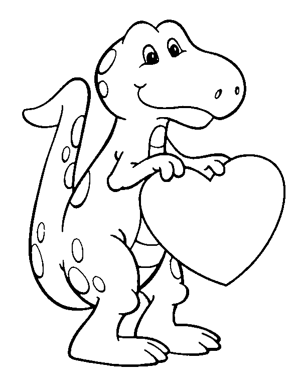 Dinosaur with heart Valentines Day Coloring Page Printable 