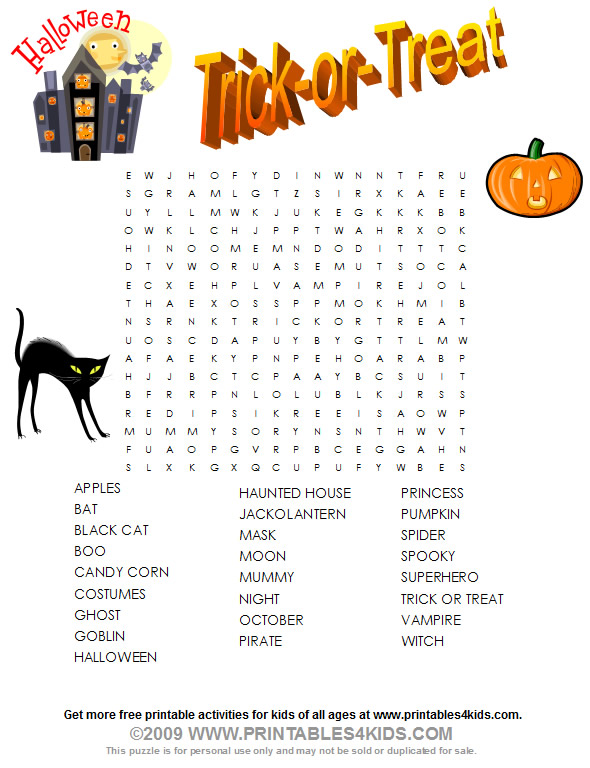 Halloween Trick or Treat Word Search 