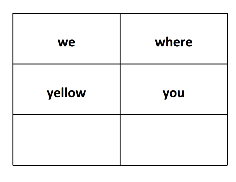sight word flash cards we where yellow you 