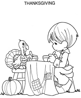 Thanksgiving Day Dinner with Precious Moments and Turkey Coloring Page