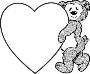 Teddy Bear with heart Valentines Day Coloring Page Printable 