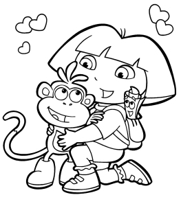 Dora and Boots Valentines Day Coloring Page Printable 